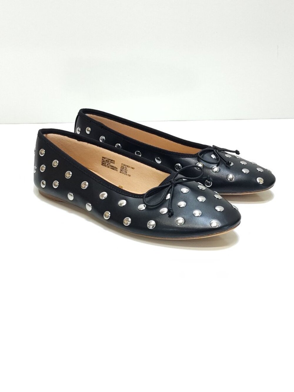 Time & Tru Womens Black Studded Ballet Flats With Memory Foam Size 6.5